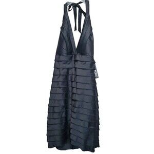 XOXO Vintage Black Tiered Halter Tie Neckline Backless Midi Dress Size 13 NWT